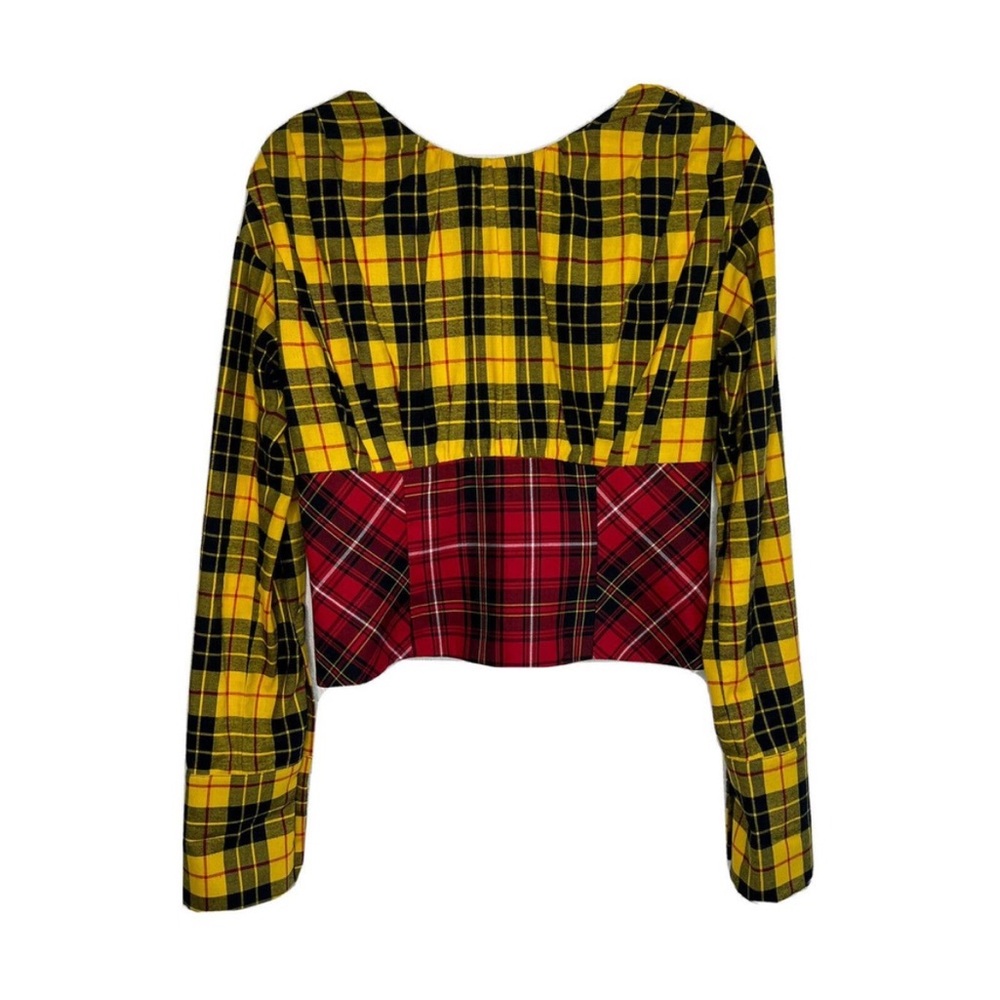 Petersyn plaid smocked waist cropped top